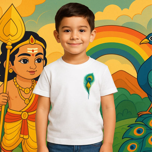 Kids White t-shirt with a peacock feather design 