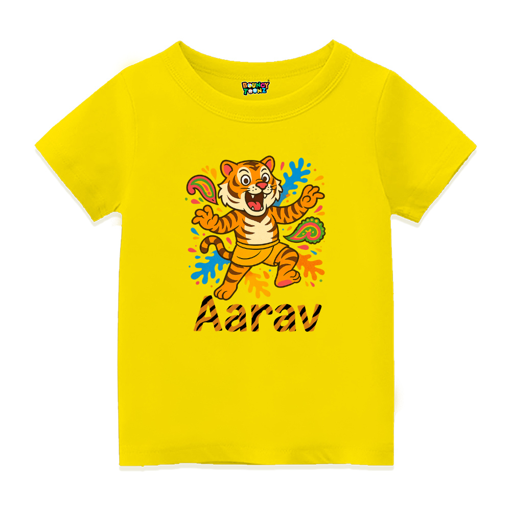 Kids Yellow t-shirt tiger design Onam Special Pulikali Print