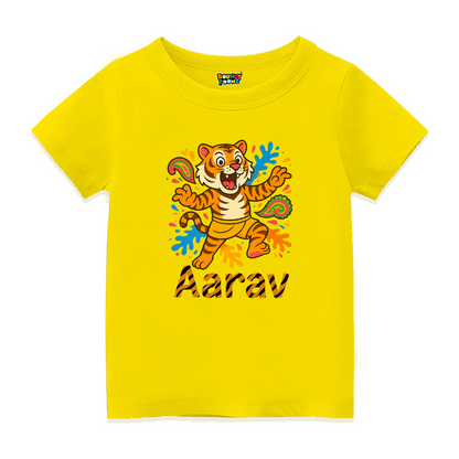 Kids Yellow t-shirt tiger design Onam Special Pulikali Print
