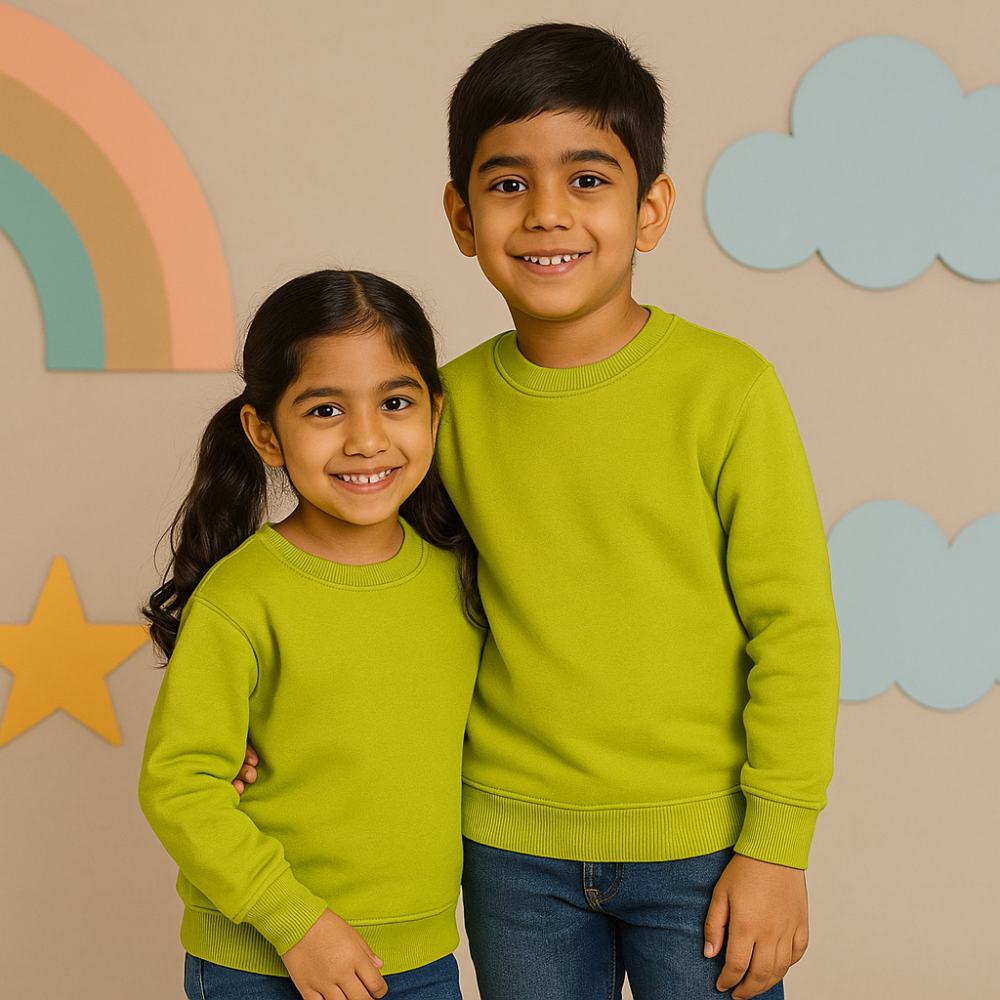 Kiwi green matching sibling sweatshirts – ideal Rakhi gift 2025 for brothers and sisters to celebrate their bond in comfy festive style