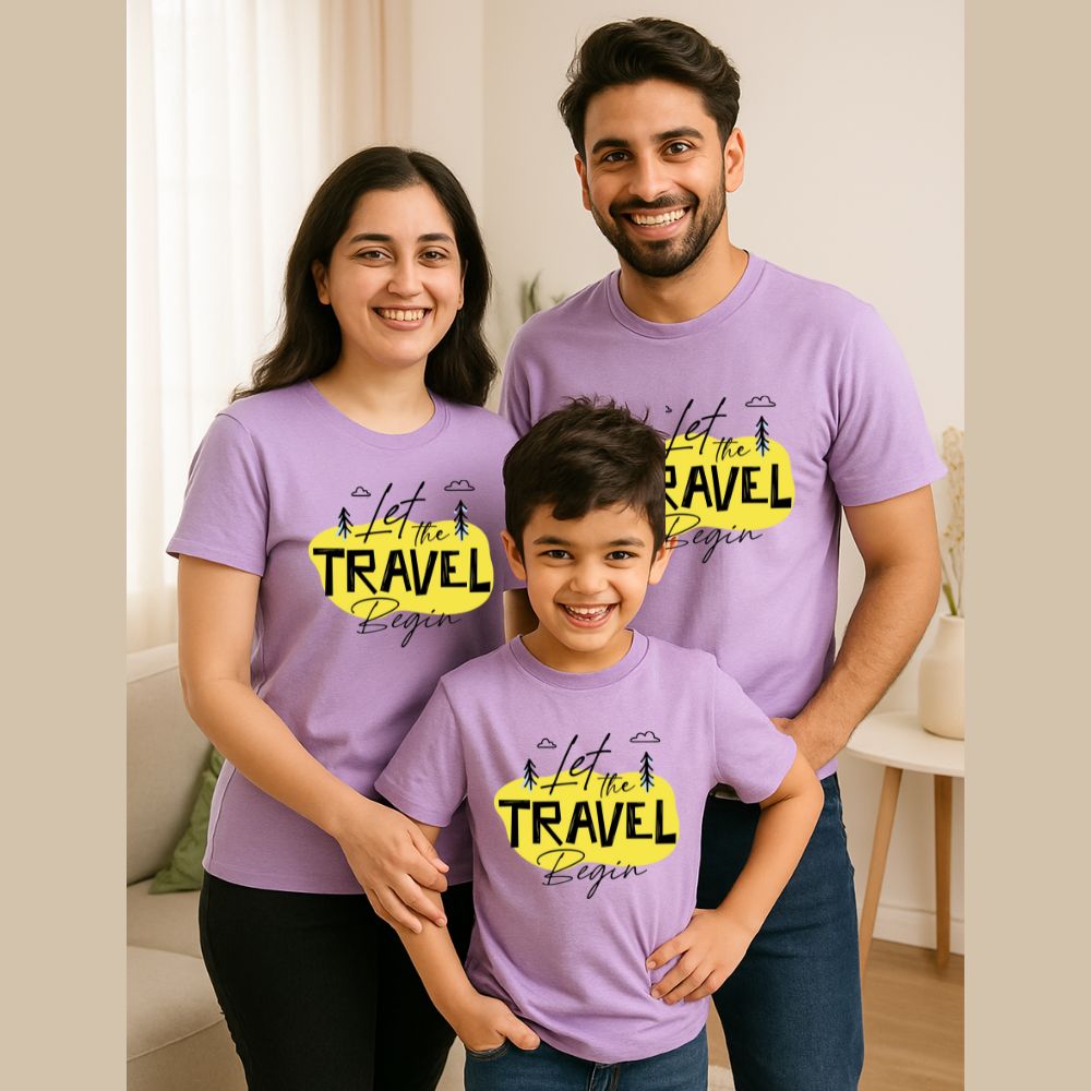 Family printed t shirts - Let the Travel Begin Lavender Family Tshirts