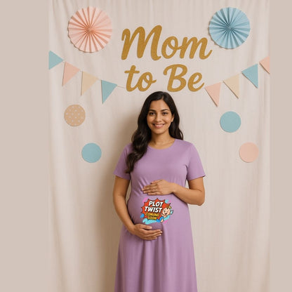 Lavender Maternity Dress, 'Plot Twist Coming Soon' Text 