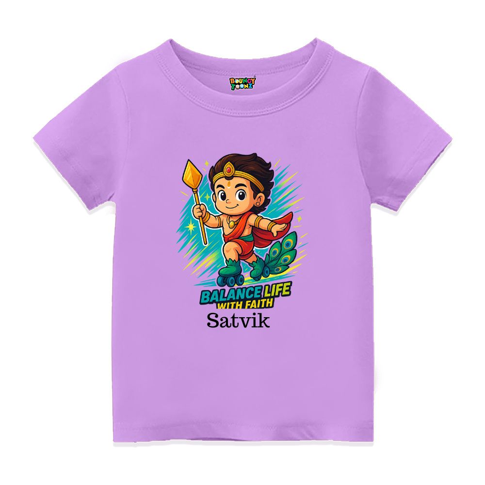 Lavender t-shirt, Lord balamurugan with Skating Roller and text Balance Life With Faith'