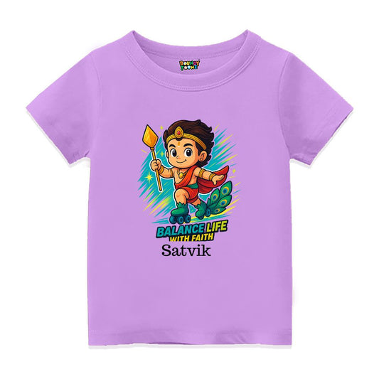 Lavender t-shirt, Lord balamurugan with Skating Roller and text Balance Life With Faith'