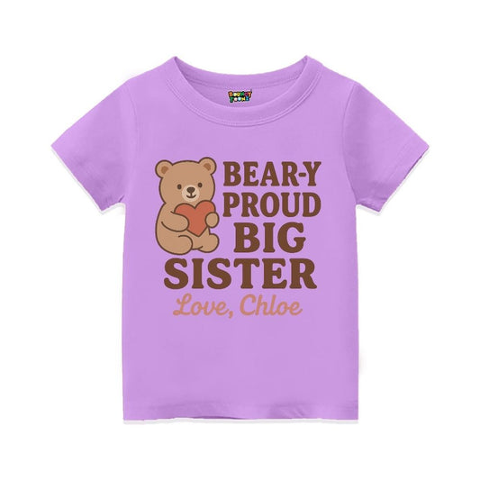 Lavender t-shirt with a bear graphic and text