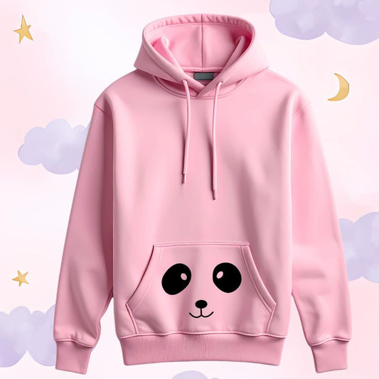 Light Pink Kids Hoodie with a Panda face design 