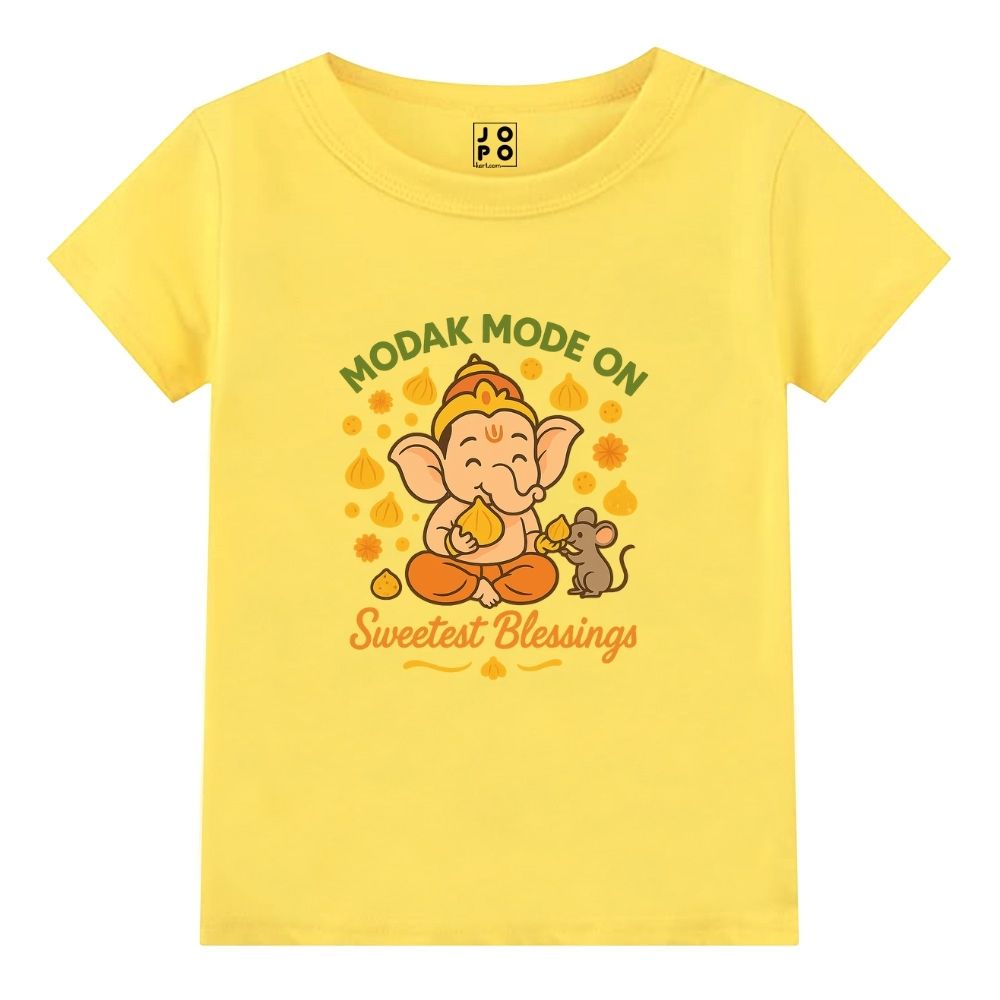 Lite Yellow t-shirt with Ganesh and mouse illustration 