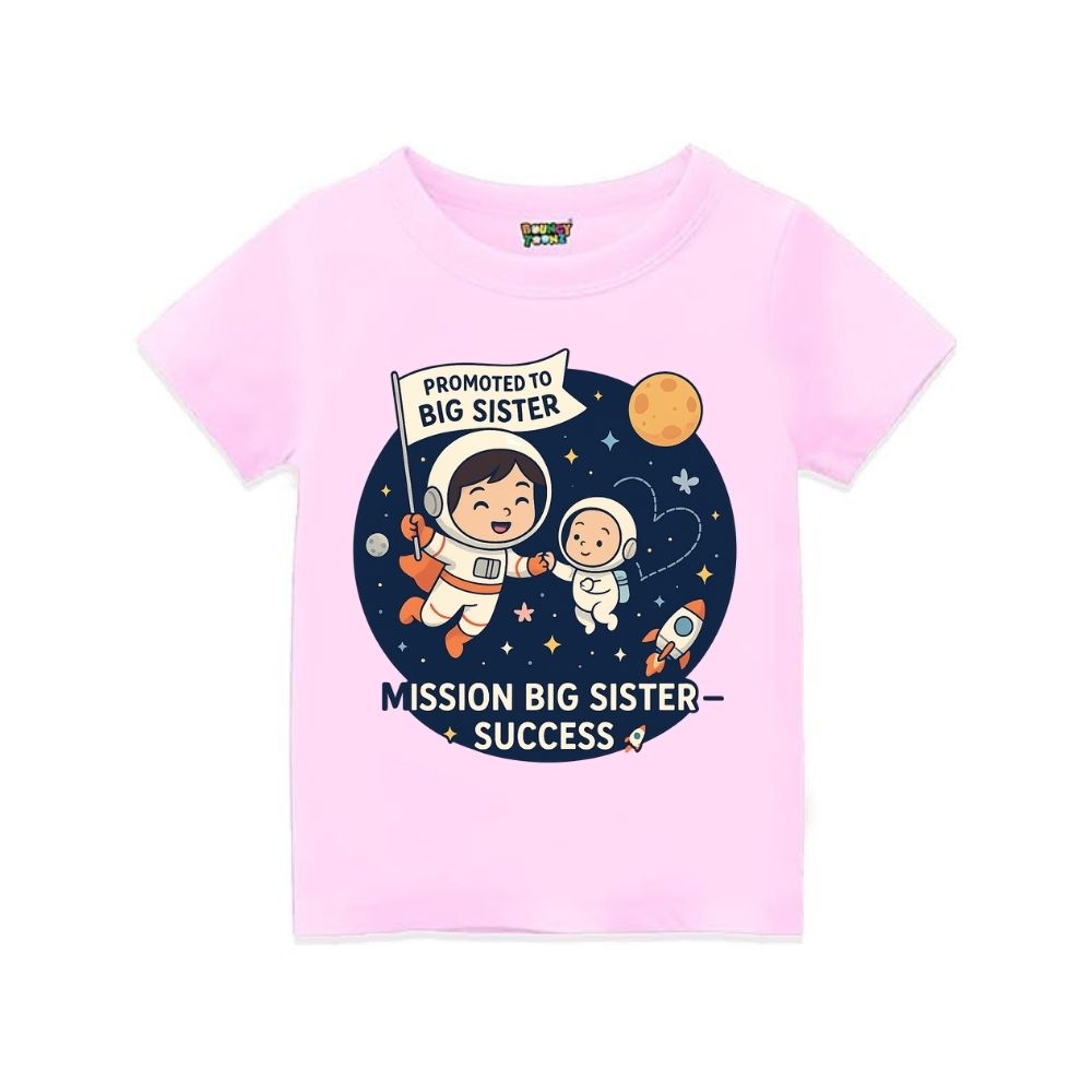 LtPink t-shirt with space-themed design and text 'Promoted to Big Sister' 