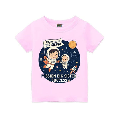 LtPink t-shirt with space-themed design and text 'Promoted to Big Sister' 