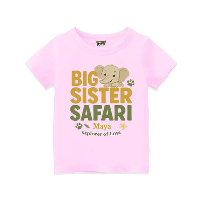 Ltpink t-shirt with 'Big Sister Safari' text and elephant graphic