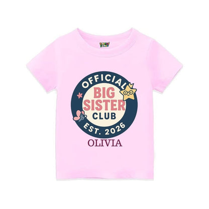 Ltpink t-shirt with 'Official Big Sister Club' Text and Badge design 