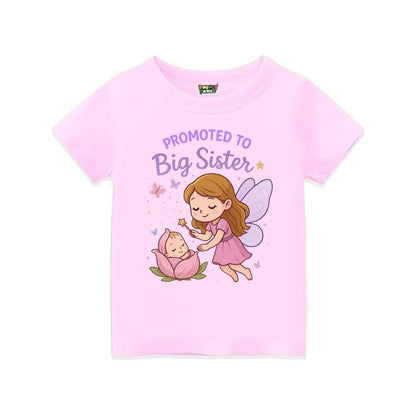 Ltpink t-shirt with fairy and baby graphic and 'Promoted to Big Sister' text 