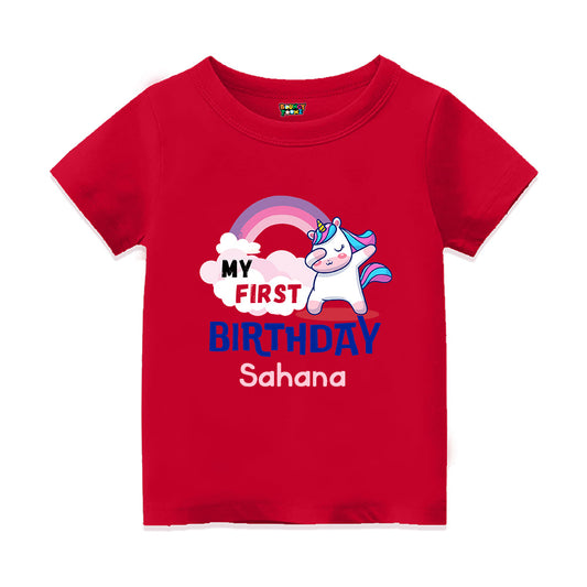 Unicorn Themed Personalised First Birthday Tshirt for Kids