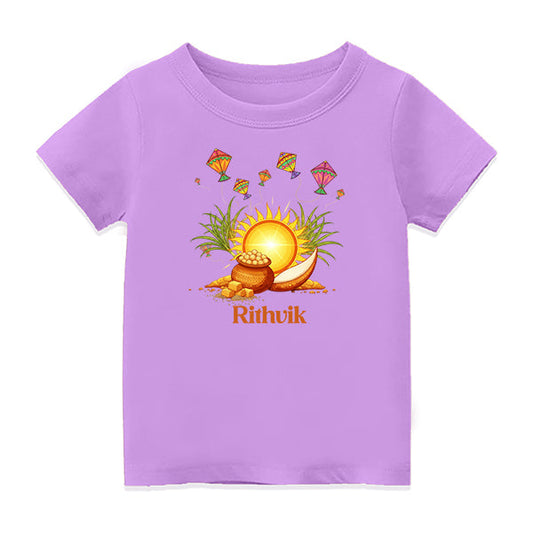 Customised Pongal T-Shirt for Couples | Name Printed - LAVENDER - 6-12M  (20in Chest)