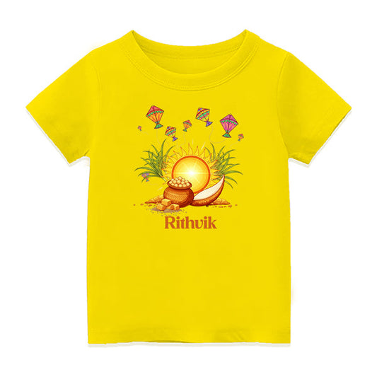 Customised Pongal T-Shirt for Couples | Name Printed - YELLOW - 6-12M  (20in Chest)