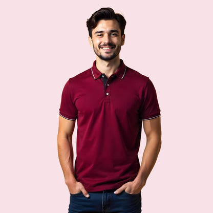 Double Tipped Collar Tshirts Men - Maroon