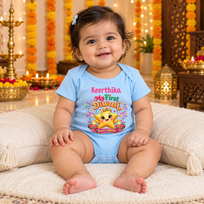 My First Diwali Onesie for 6-12 Months Baby | Festive Outfit - BABY BLUE - 0-3 Months (Chest 18")