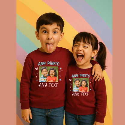 Maroon Kids Sweatshirts with photo and text customization 