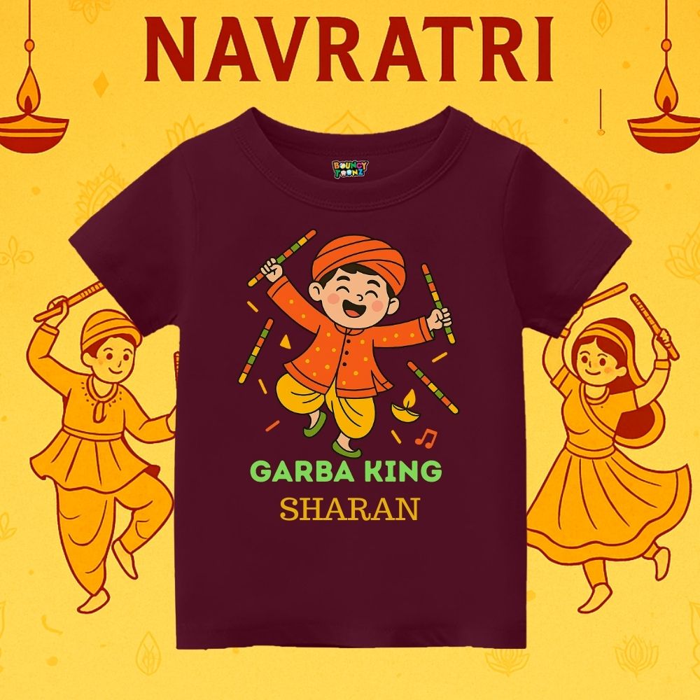 Maroon Kids t-shirt with Garba King text