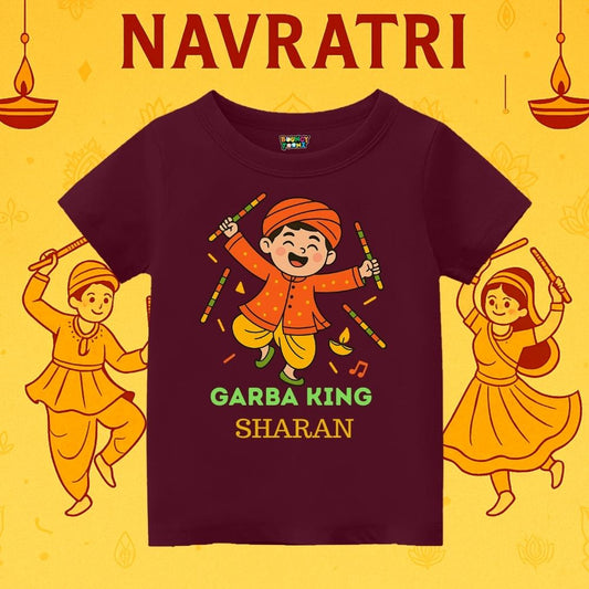 Maroon Kids t-shirt with Garba King text
