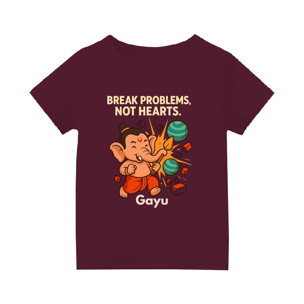Maroon t-shirt 'Break problems, not hearts' Kids Tshirt