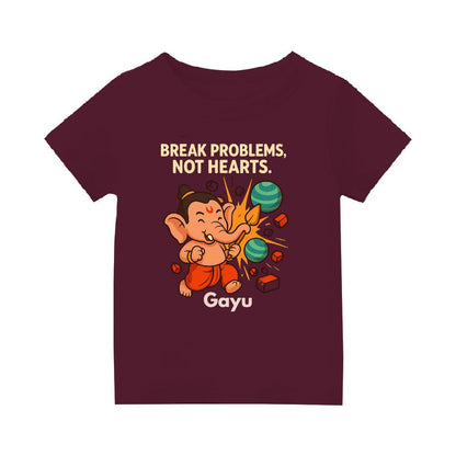 Maroon t-shirt 'Break problems, not hearts' Kids Tshirt
