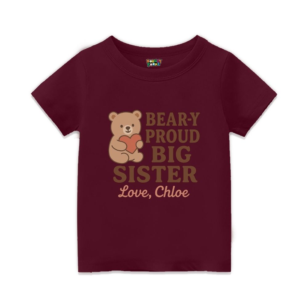 Maroon t-shirt with a bear graphic and text