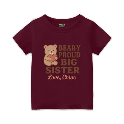 Maroon t-shirt with a bear graphic and text
