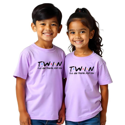 Matching Lavender T-shirts with a text TWIN