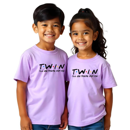 Matching Lavender T-shirts with a text TWIN