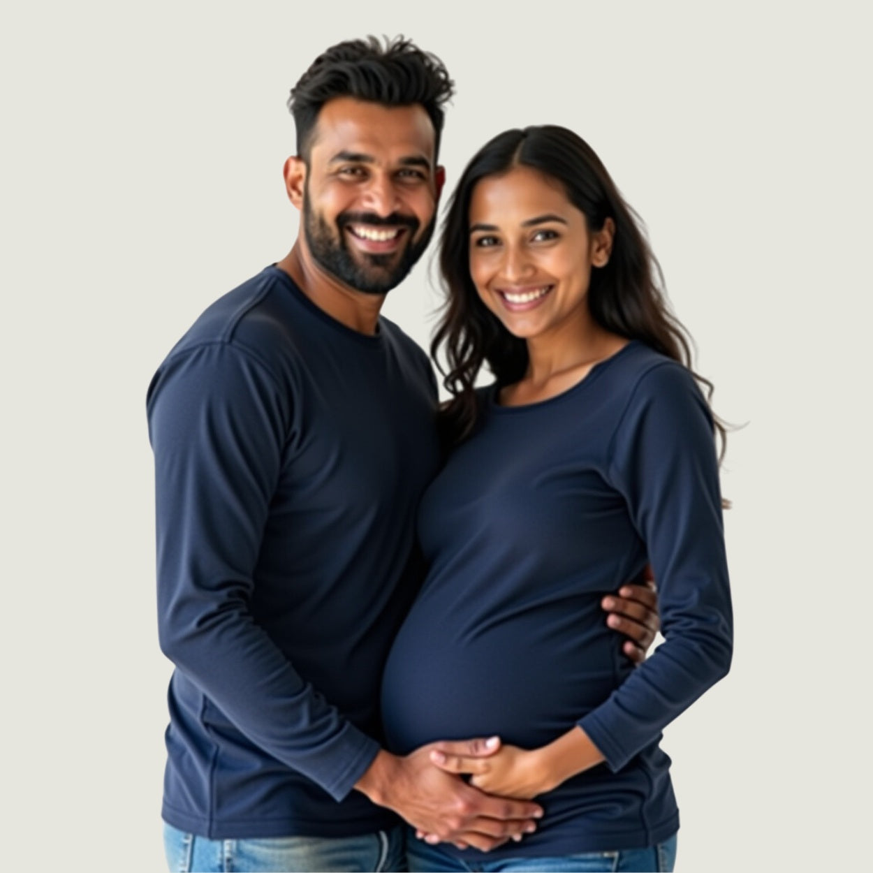 Maternity Couple Matching Navy Full sleeve T-shirts.