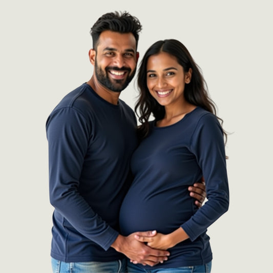 Maternity Couple Matching Navy Full sleeve T-shirts.