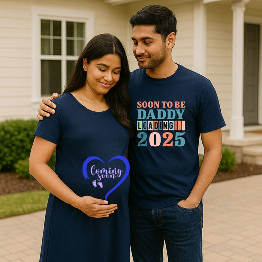 Maternity Couple Matching Tshirt Dress Navy Blue for Woman and Man  