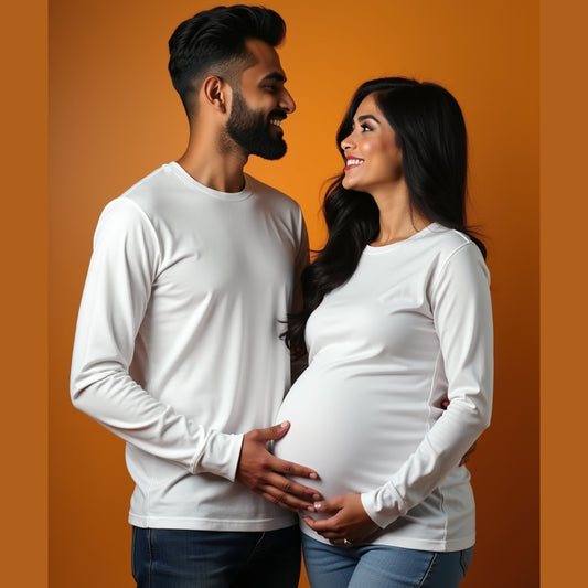Maternity Couple Matching plain white full sleeve t-shirts