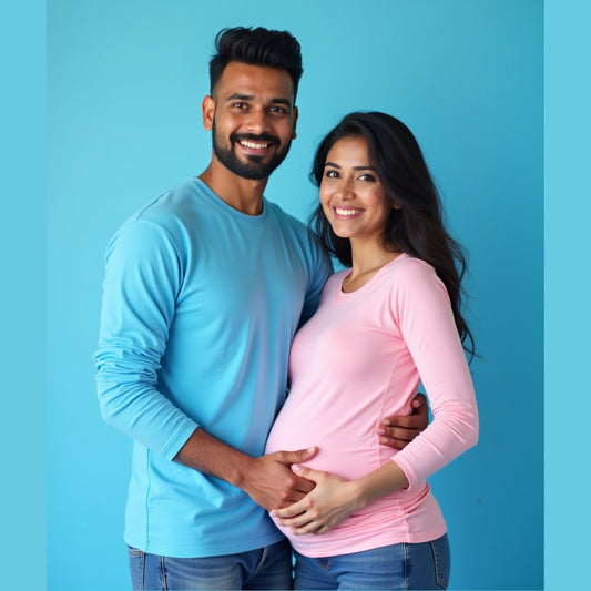 Maternity Couple Plain Full Sleeve Blue Pink Tshirt