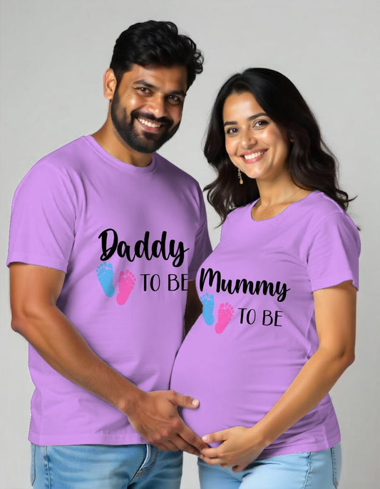 Lavender Maternity Couple Matching Tshirt  'Daddy to be Mummy to be' printed 