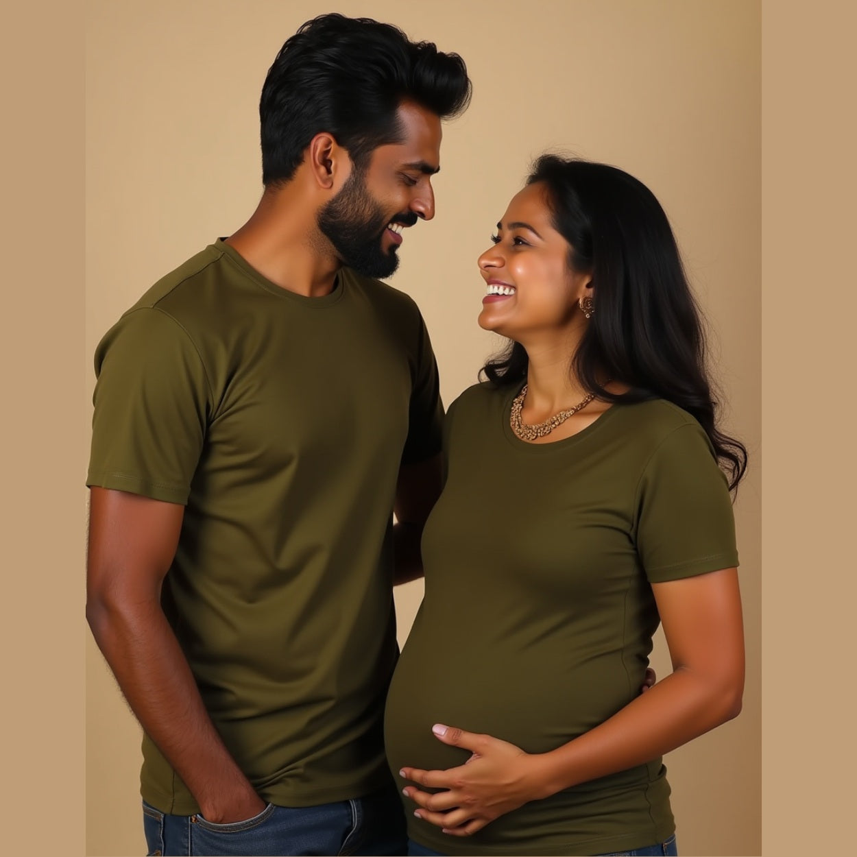 Maternity Couple plain Olive Green T-shirts