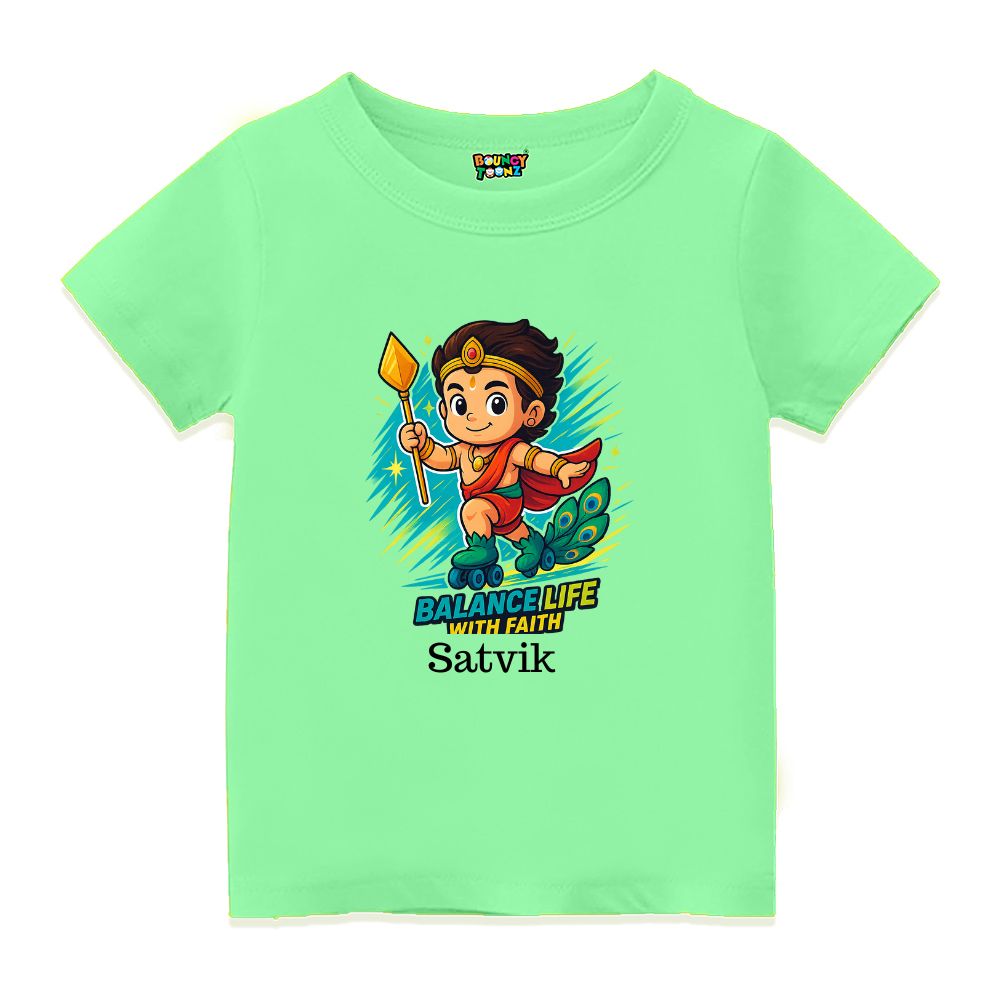 Mintgreen t-shirt, Lord balamurugan with Skating Roller and text Balance Life With Faith'