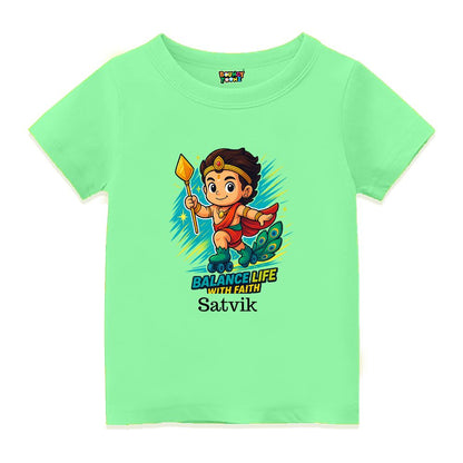 Mintgreen t-shirt, Lord balamurugan with Skating Roller and text Balance Life With Faith'
