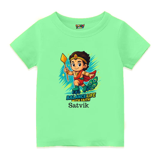 Mintgreen t-shirt, Lord balamurugan with Skating Roller and text Balance Life With Faith'