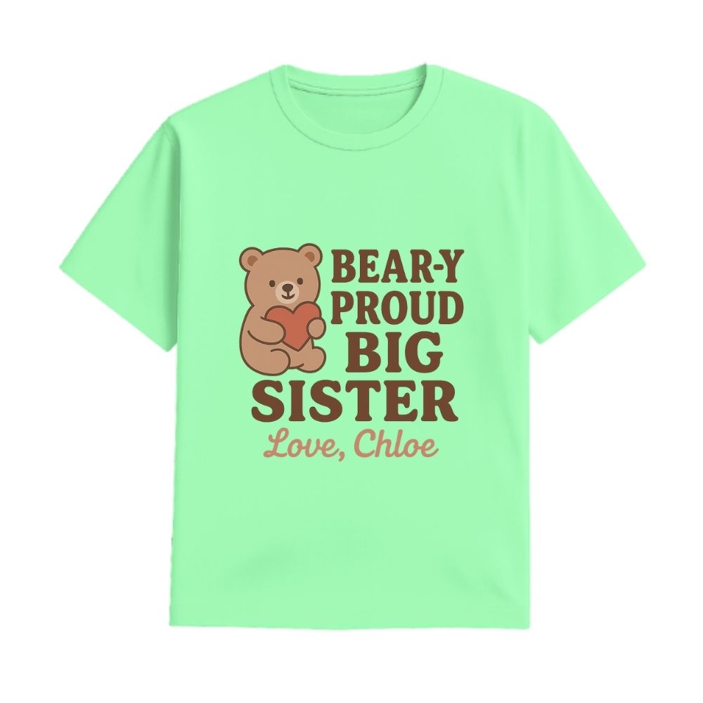 Mintgreen t-shirt with a bear graphic and text