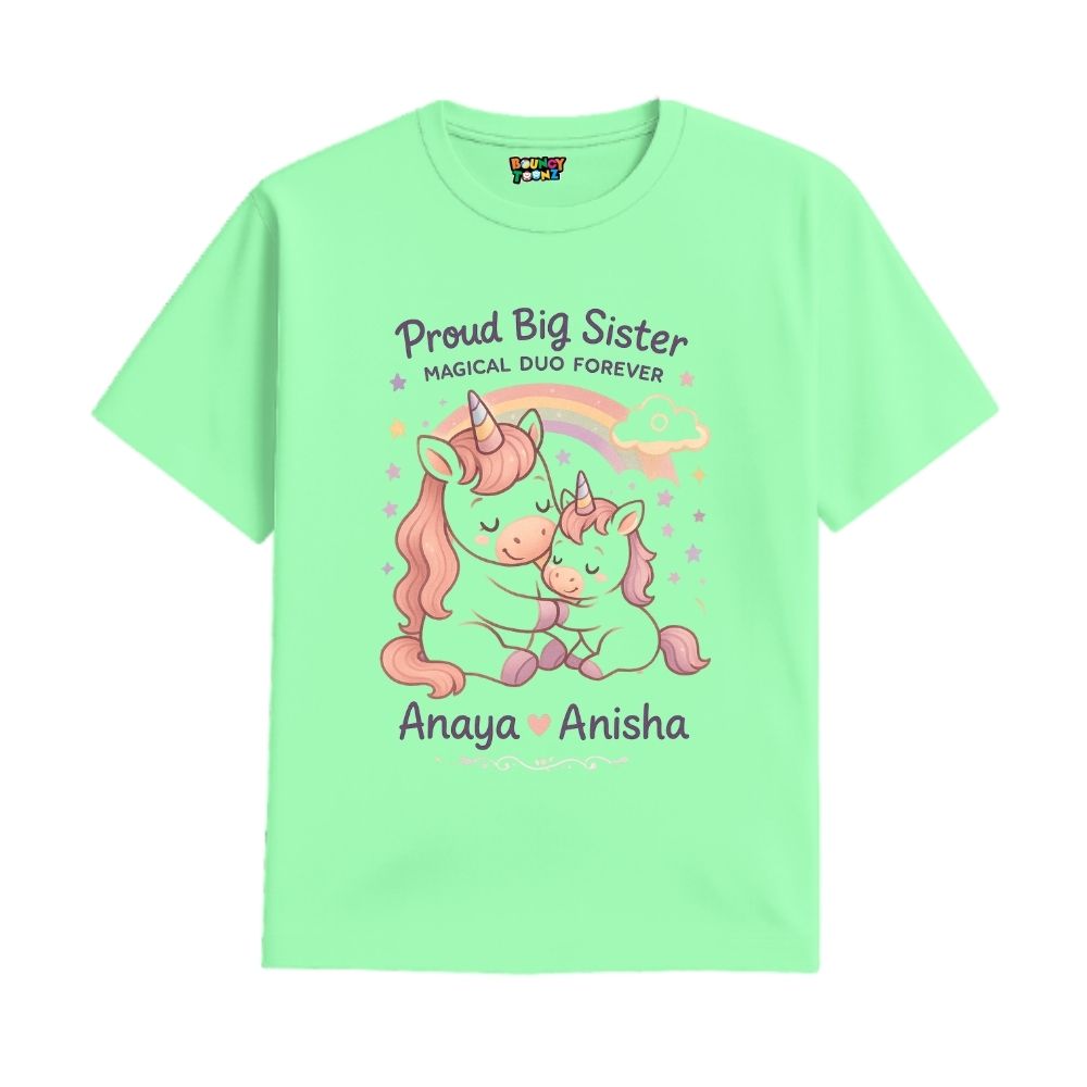 Mintgreen t-shirt with unicorn design and text 