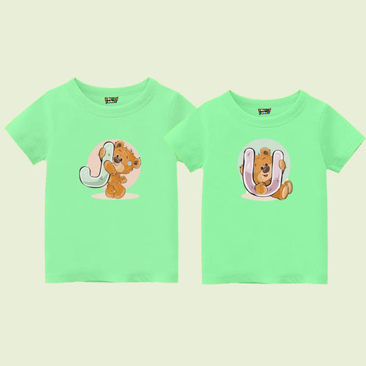 Mintgreen t-shirts , cartoon bear designs and Initials printed