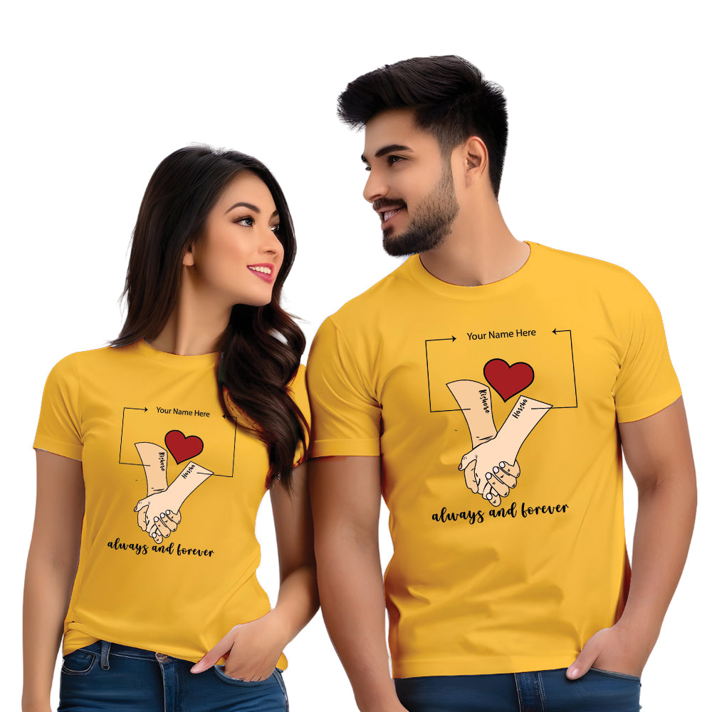 Customised Couple Hands Name Printed Tshirts