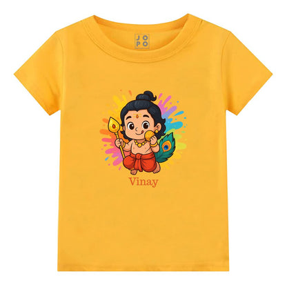 Mustard Personalised t-shirt, Coloursplash Balamurugan, vel and tasting ladoo design printed
