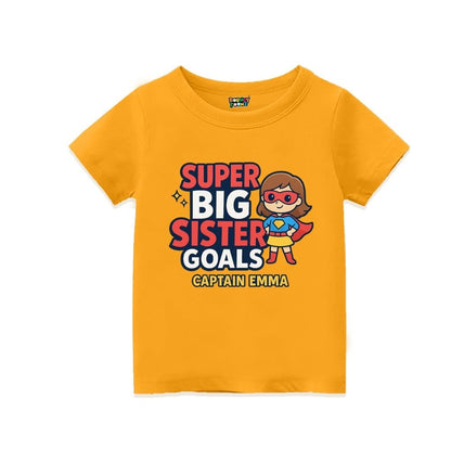 Mustard t-shirt,  Superhero Design Printed with "Super Big Sister Goals" and Captain text