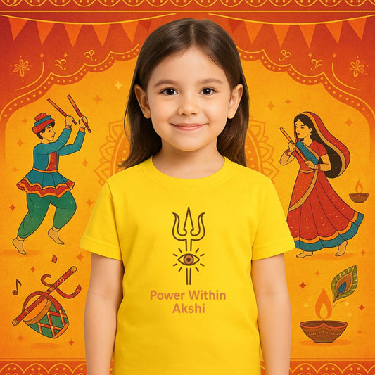 Navarathiri Yellow Kids T-shirt Design Trishul Design