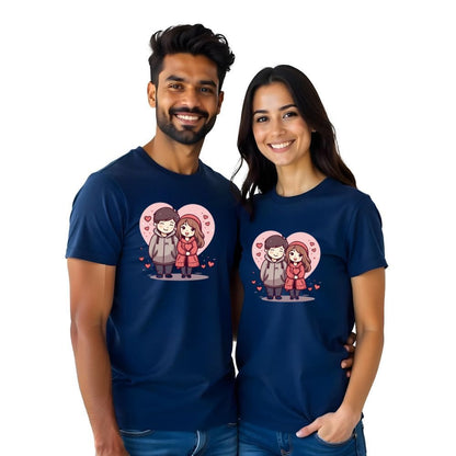Cute Animated Couple Printed Customisable Couple Tshirts