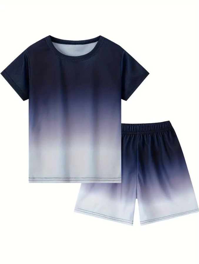 Navy-White Kids' sports jersey and shorts with a gradient color design