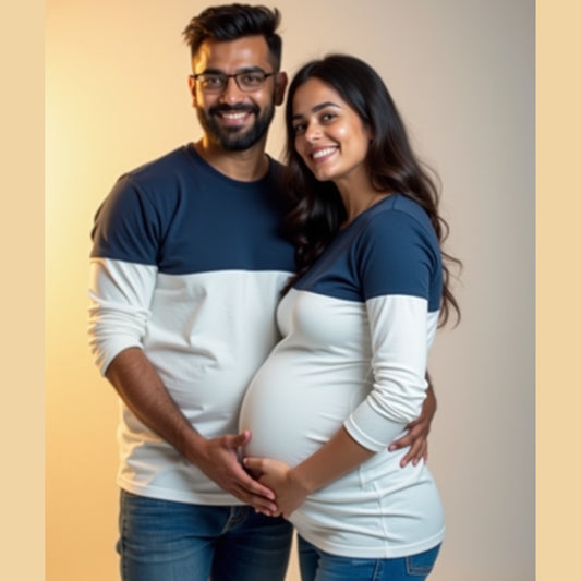 Matching Maternity Couple T-shirts navy and white color block 